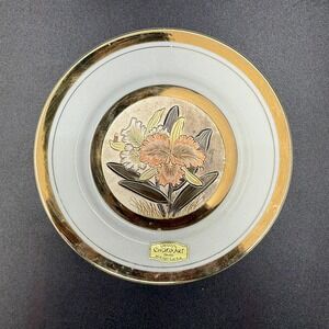 Vintage Chokin Plate 6" Orchids Flowers Floral 18K Gold Art of Chokin Chic Decor